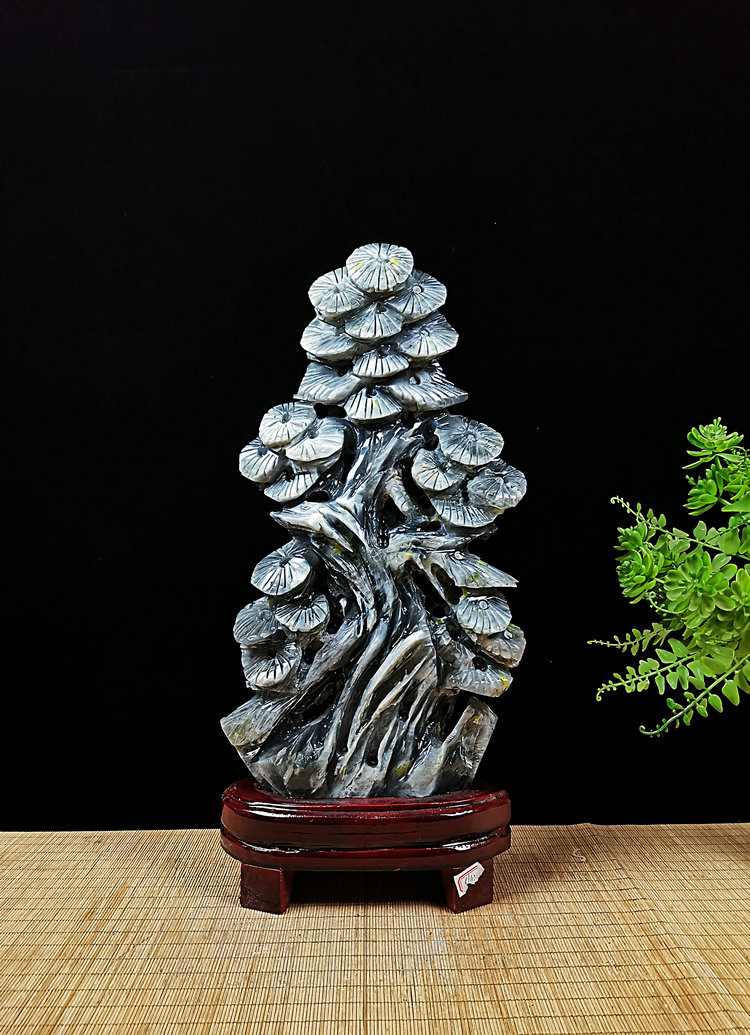 天然蓝田玉山水风景观发财树山子雕刻装饰家居摆件观赏奇石原石