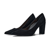 琪琪鹿大女主8.5cm高跟鞋 反羊绒尖头粗跟职场磨砂皮真皮手工女鞋