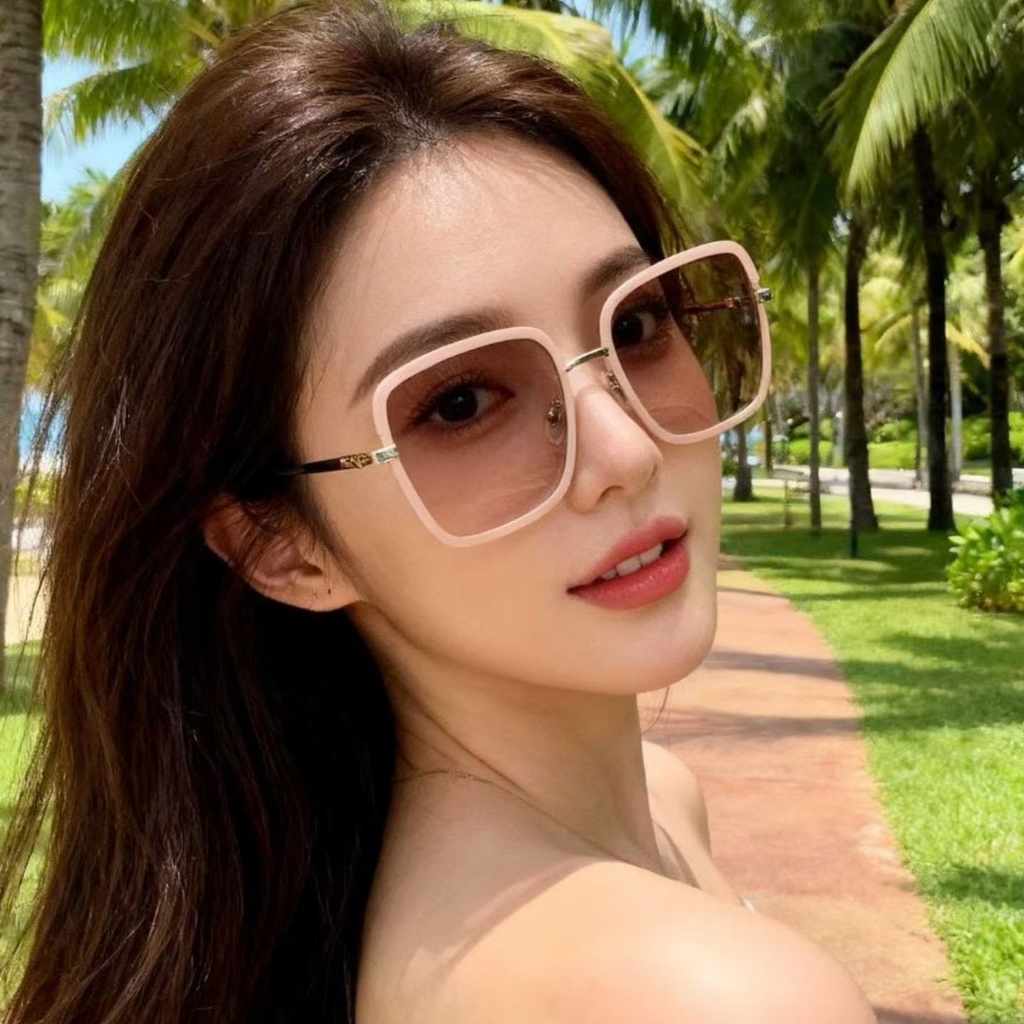 方形太阳镜女粉色尼龙偏光大框显脸小遮阳高级感防晒开车潮流墨镜