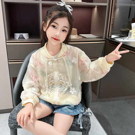 女童防晒衣夏装2024新款儿童洋气时髦国风中式薄款防晒服花朵外套