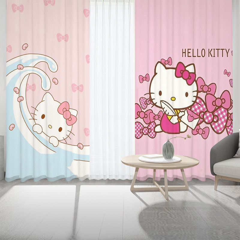 日式Hellokitty凯蒂猫粉色卡通可爱儿童房女孩卧室窗帘遮光幼儿园