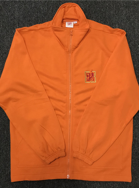 秋冬季橙色卫衣拉链开衫夹克男日系宽松直筒男BF风立领休闲外套