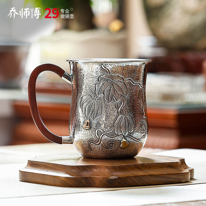 复古银杯子纯银999茶杯主人杯束腰咖啡马克杯办公杯银水杯茶缸杯,餐饮具,茶杯,淘宝优惠券,粉丝福利购,淘宝优惠卷