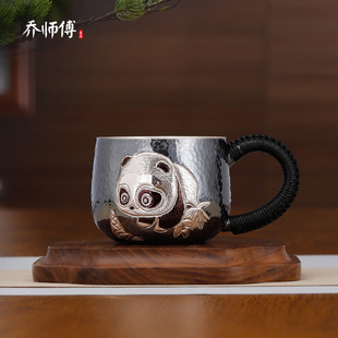 泡茶银茶杯纯银999主人杯喝茶熊猫品茗杯功夫茶具男女士银水杯子