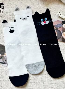 春夏季薄款立体猫耳朵袜口棉袜