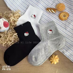 简约时尚 卡通刺绣米奇凯蒂猫直角袜春夏款 女袜ins风潮袜 包邮 满3双