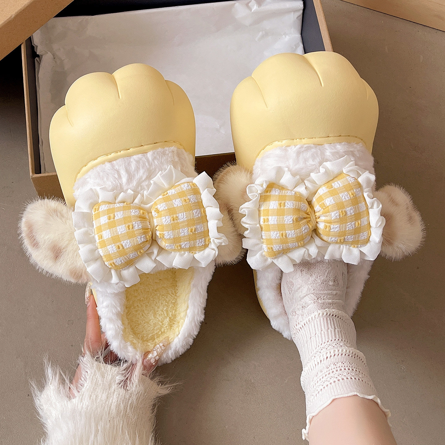 小猫爪子棉拖鞋女冬季新款居家室内保暖防滑萌趣少女可爱毛毛拖鞋