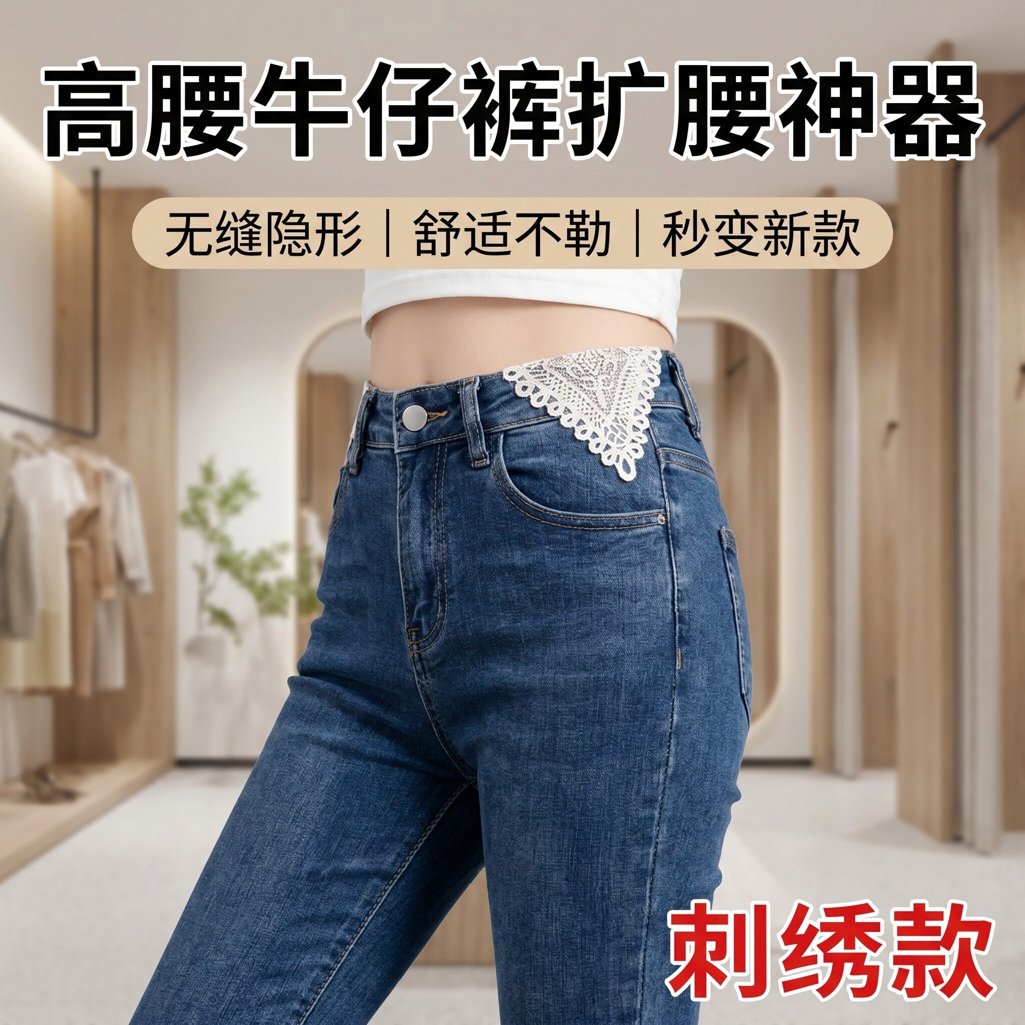 扩腰蕾丝花边牛仔裤裤腰加宽裤子延长扣手缝安装牢固腰围改大调节