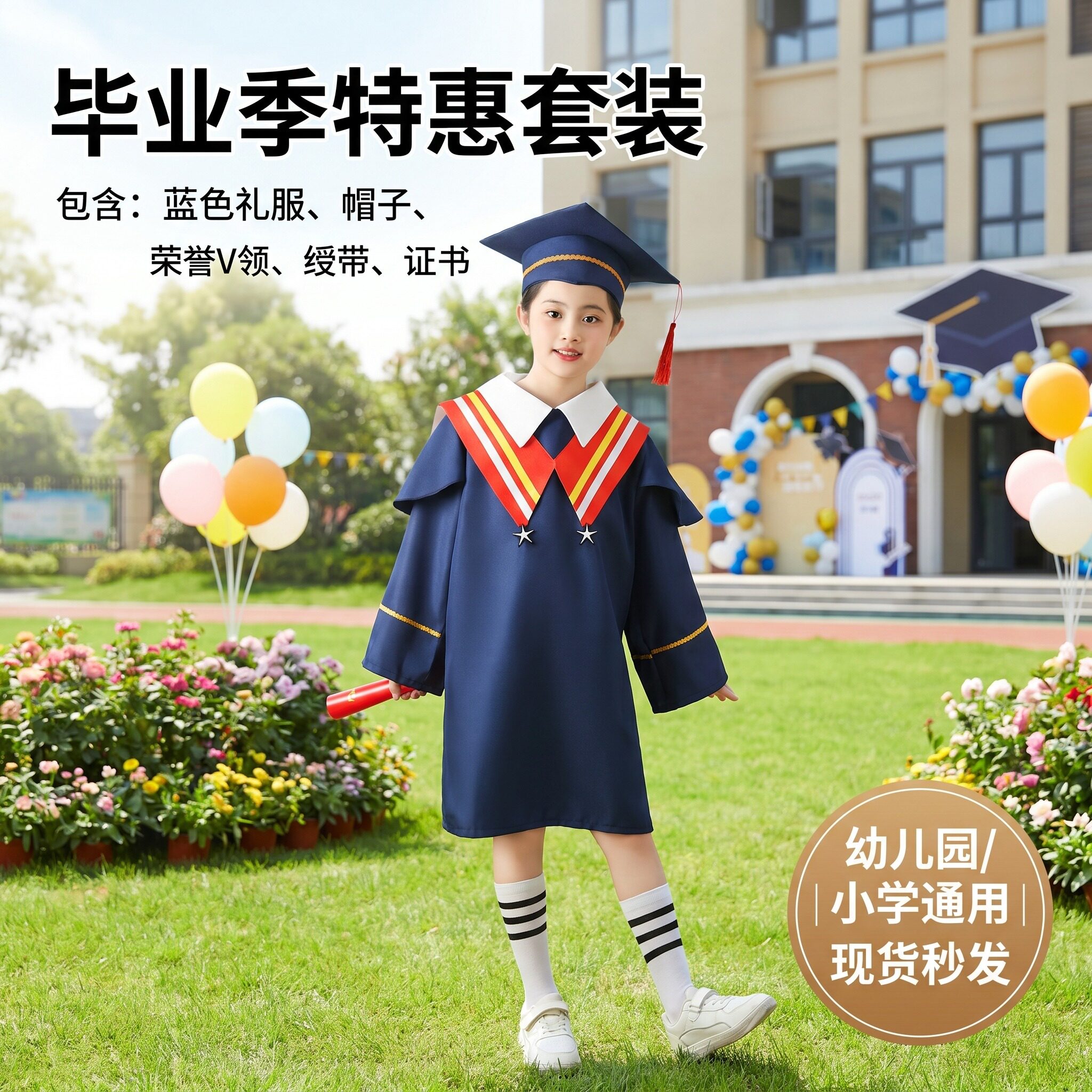 幼儿园毕业拍照衣服新款儿童中小学生博士服幼儿园学士服毕业礼服
