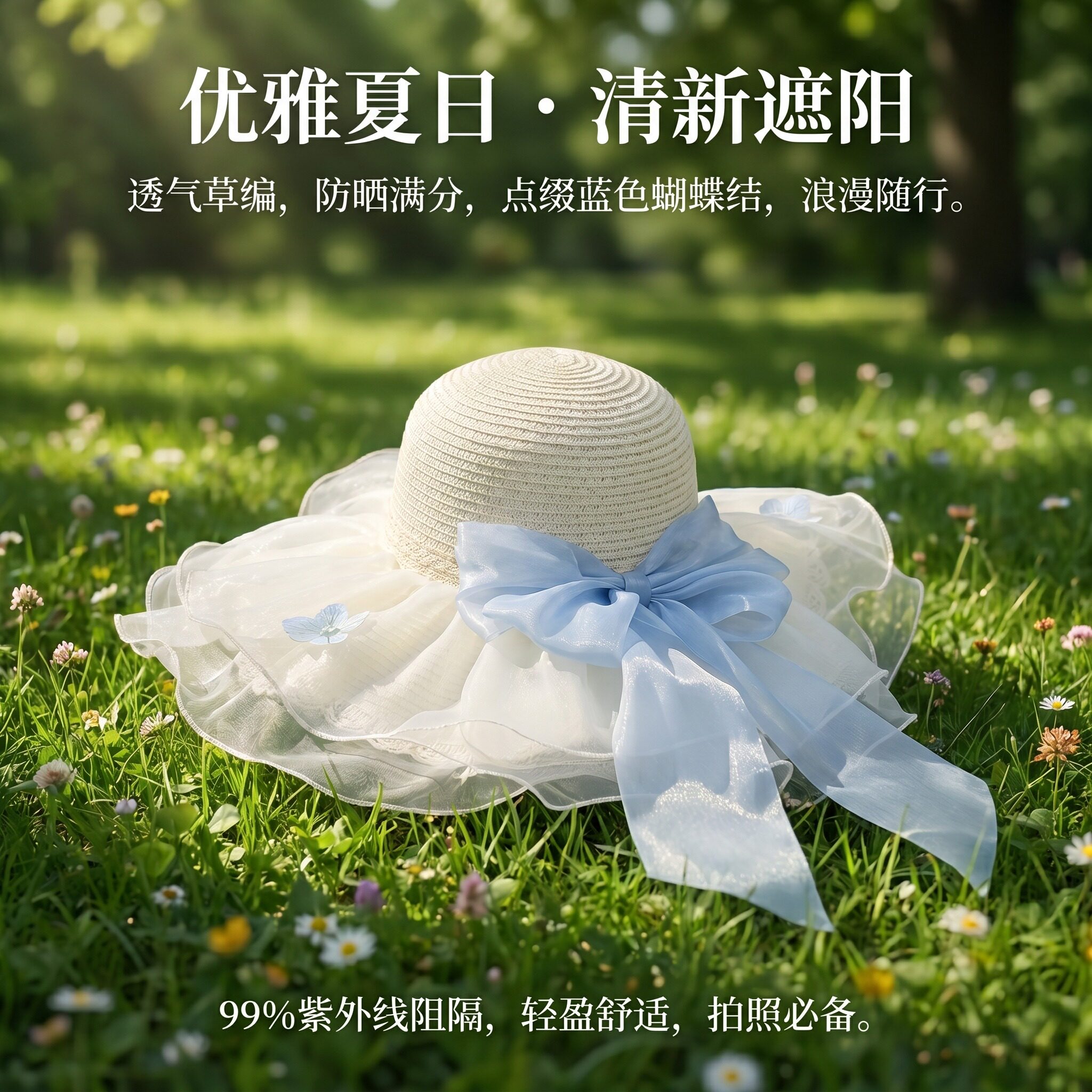 防晒帽女款2026新款夏季蕾丝飘带大帽檐遮阳帽海边防紫外线太阳帽