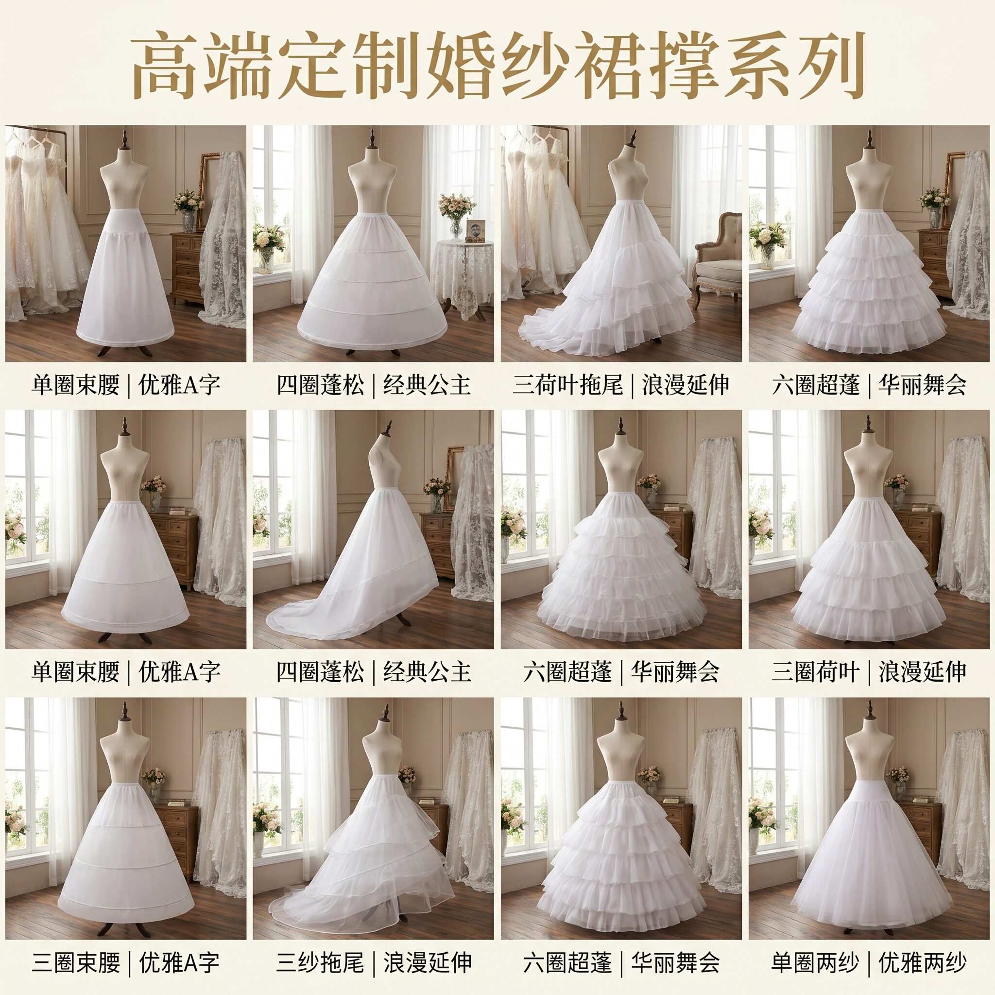 裙撑婚纱专用新娘婚礼超大蓬蓬可调节暴力鱼骨撑lolita罗莉塔裙撑图片