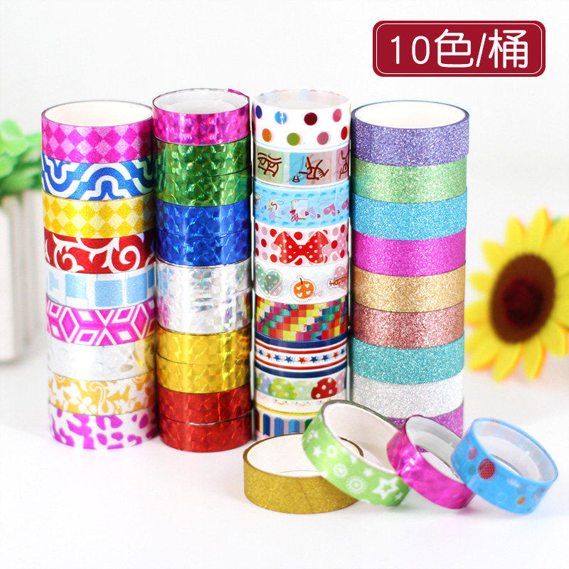 金葱金粉彩色胶带闪亮贴纸幼儿园儿童创意diy相册胶带装饰10色/桶