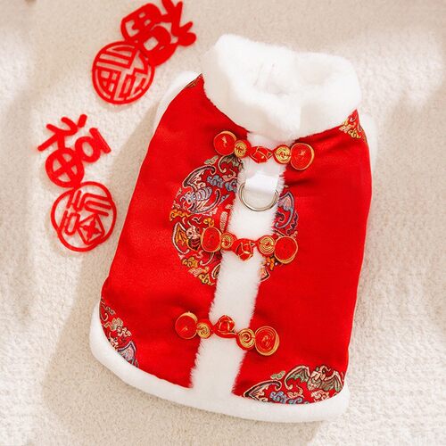 秋冬季狗狗衣服新中式新年福气满满毛边马甲加厚保暖过年宠物衣服