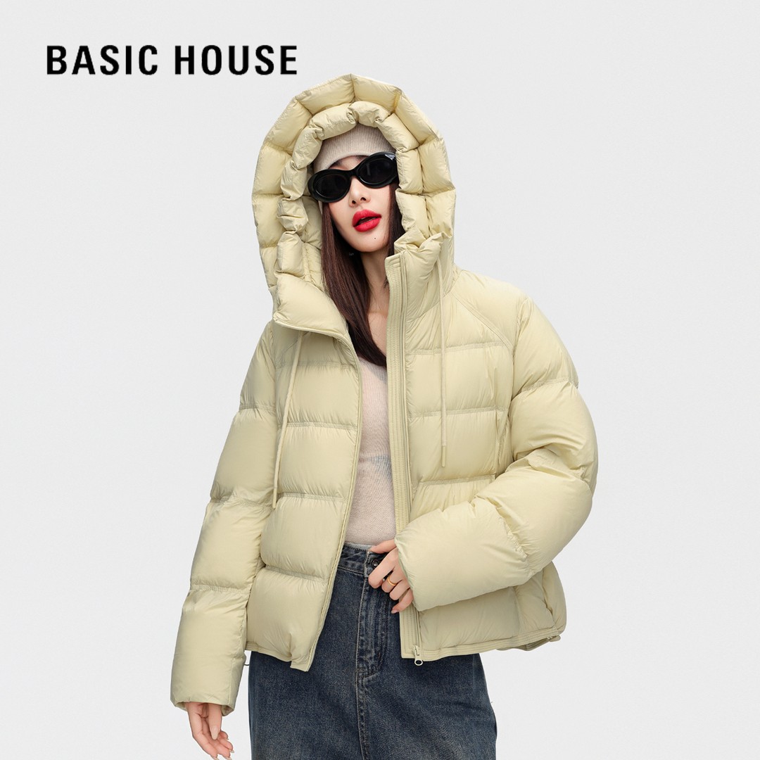百家好短款宽松连帽泡芙羽绒服