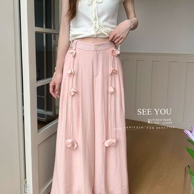 SEE YOU-拆卸简约垂感宽松阔腿飘飘裤休闲裤(配花瓣腰绳)261160H
