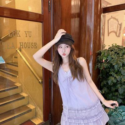 Y.JIA 伊嘉-边无袖背心裙+叠穿内搭蕾丝吊带裙两件套套装YS6-2273