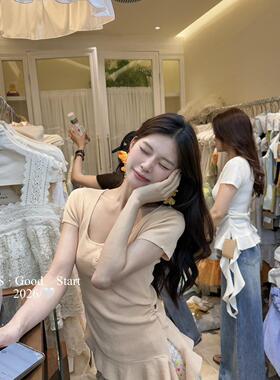 GS.GOOD START-超标～版型巨正夏甜美温柔飘带设计短袖针织衫D116