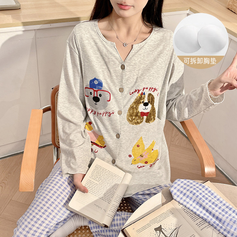 带胸垫夏莫代尔月子服产妇8月份坐月子9哺乳孕妇孕期待产调节睡衣