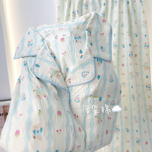 带胸垫小熊云朵棉月子服春秋季3月份产后孕妇夏季款睡衣哺乳喂奶4