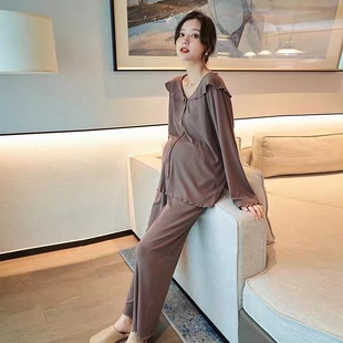 孕妇套装 春秋喂奶睡衣产后哺乳月子服空调房暖气房家居服 宽松大码