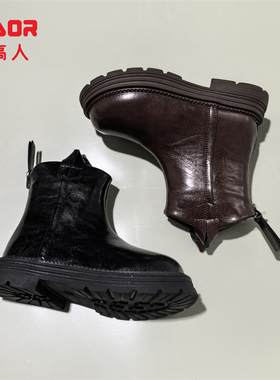 永高人2024冬款二棉男女中小童26-37短皮靴英伦时尚风短靴D03P89