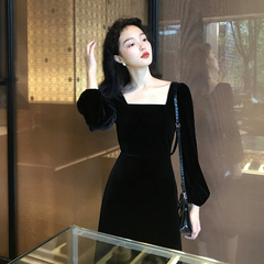 Hepburn's little black dress new French small dress celebrity little fragrance usually can wear a velvet dress for women in autumn and winter