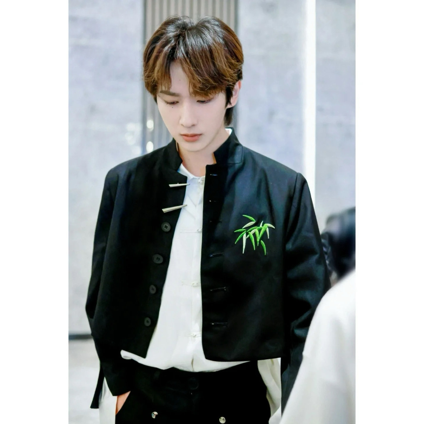 fmario 李宏毅同款新中式西装设计禅意竹叶刺绣短款西服外套男女