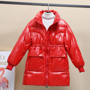 亮面免洗面包服女2025年冬装新款中长款大码胖MM羽绒棉衣棉服外套