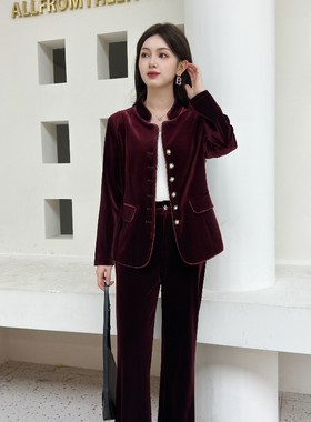 春秋短款金丝绒套装女西服裤子