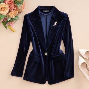 2026春秋新款高端金丝绒短款小西装西服上衣外套裤子女大码两件套