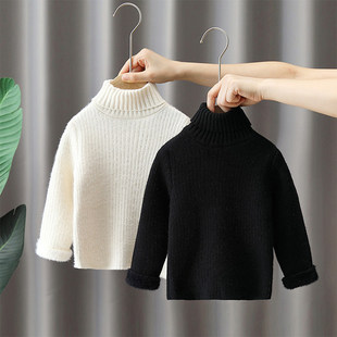 儿童一体绒毛衣男女童秋冬季百搭针织衫宝宝冬款高领毛线衣套头女