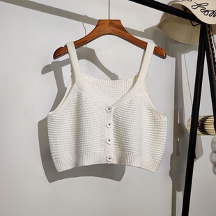 儿童针织背心马甲夏女童温柔风开衫叠穿短款无袖毛线吊带上衣毛衣