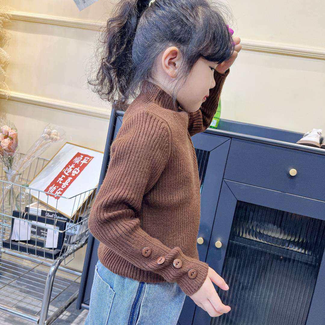 女童毛衣秋装2026新款儿童半高领修身套头上衣宝宝长袖打底衫纯色