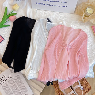 kids童装女童薄款针织开衫夏季空调衫宝宝中国风长袖外套透气亲肤