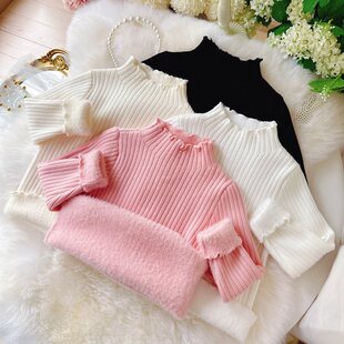 女童毛衣一体绒加厚2026冬季宝宝毛衣套头加绒小女孩毛线上衣保暖