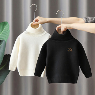 儿童高领打底衫秋冬装2026男童一体绒毛衣宝宝冬款加绒针织衫套头