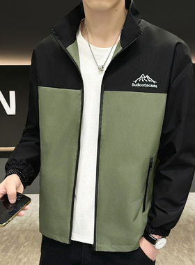 春秋男士外套潮流韩版立领夹克男防风防水冲锋衣薄款宽松男装褂子