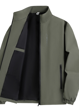 春秋男士外套休闲时尚立领夹克男防风防水冲锋衣宽松薄款男装褂子