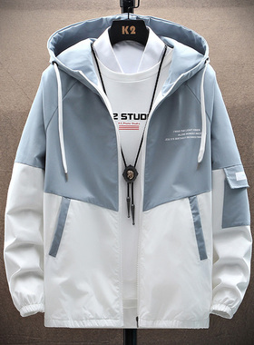 春秋男士外套潮流韩版工装夹克青少年学生上衣服休闲薄款连帽褂子