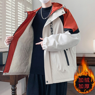 加绒加厚男士棉衣外套潮流韩版秋冬季棉袄青少年学生连帽保暖棉服