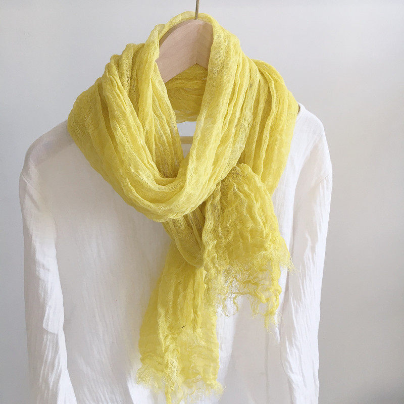 日系亚麻纯色褶皱围巾文艺百搭装饰丝巾遮阳护颈椎纱巾春夏披肩女