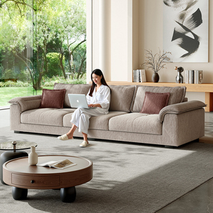 奥克兰帆船布艺沙发客厅奶油风棉麻雪尼尔绒布设计师直排羽绒沙发