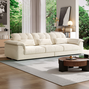 棉麻布艺沙发可拆洗雪尼尔绒客厅沙发奶油风直排高靠背羽绒沙发