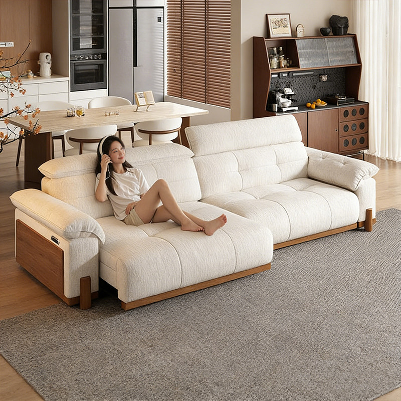 拉芙菲原木风电动布艺沙发床小户型复古风多功能伸缩直排客厅沙发,住宅家具,功能沙发,淘宝优惠券,粉丝福利购,淘宝优惠卷