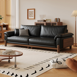 拉芙菲中古风头层真皮沙发白蜡木简约北欧客厅大小户型原木风沙发