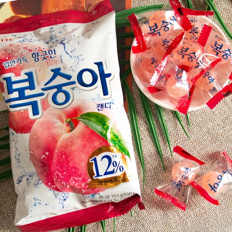 韩国进口乐天lotte水蜜桃味糖果153g*7包喜糖网红儿童零食年货