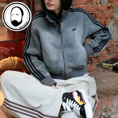 Adidas阿迪达斯三叶草女子水洗做旧刺绣logo立领牛仔外套 JY2564