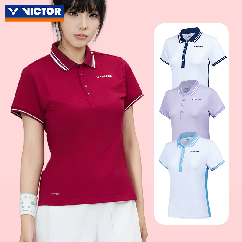 2025款VICTOR威克多胜利羽毛球服运动短袖女款针织POLO衫S-51037