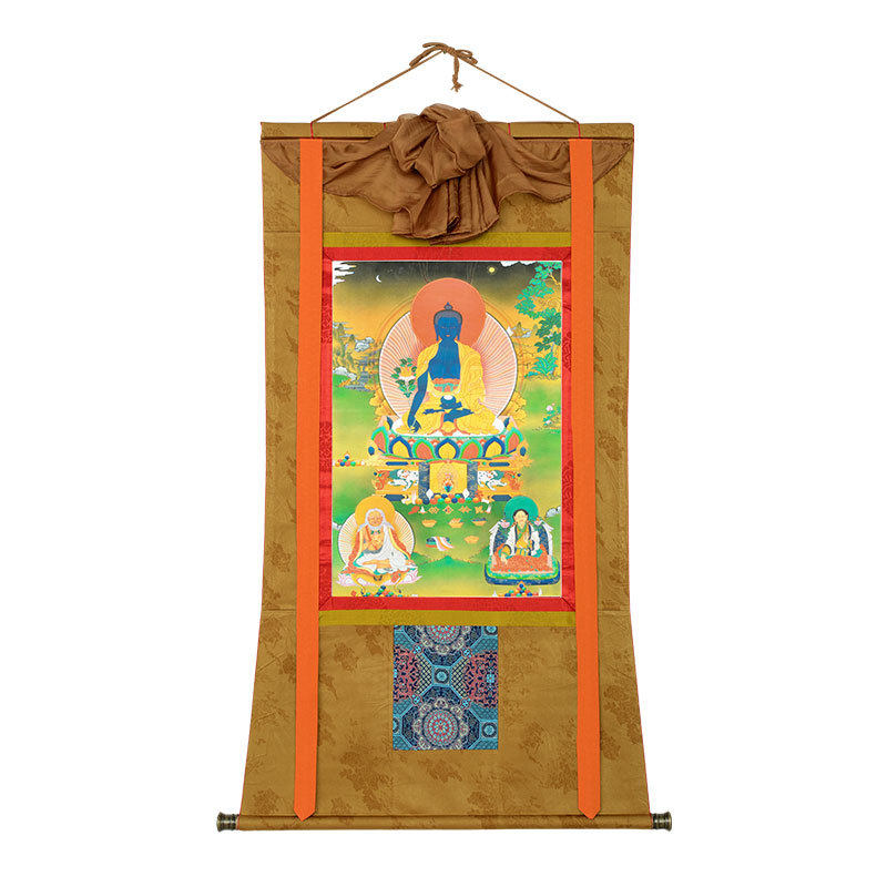 藏村药师佛唐卡装饰画室内家用客厅墙壁玄关琉璃光如来挂画像