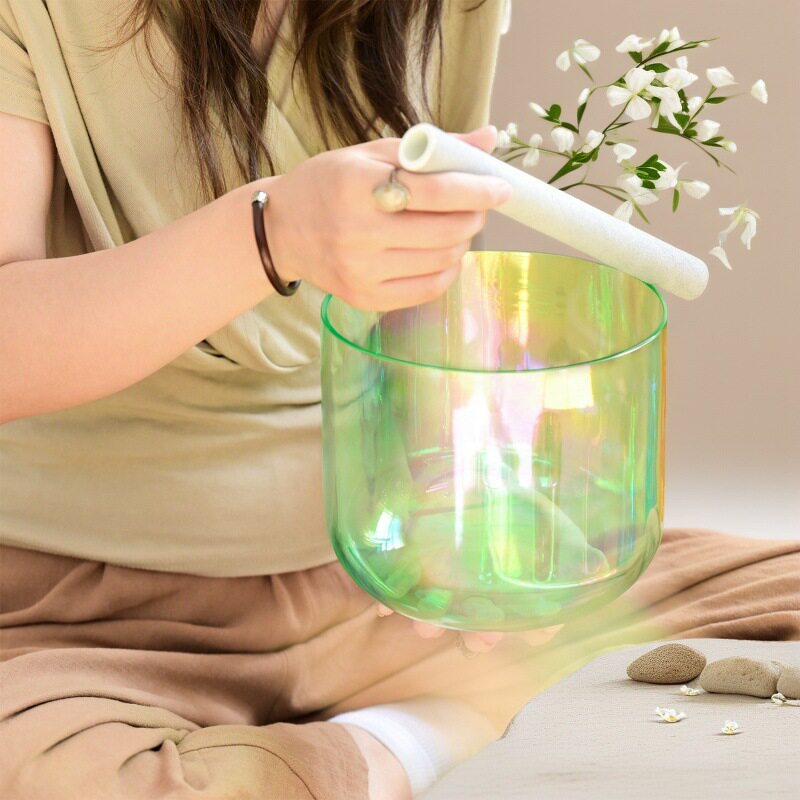 绿色炫彩佛像水晶钵音疗唱歌碗冥想梵音音乐颂颂钵
